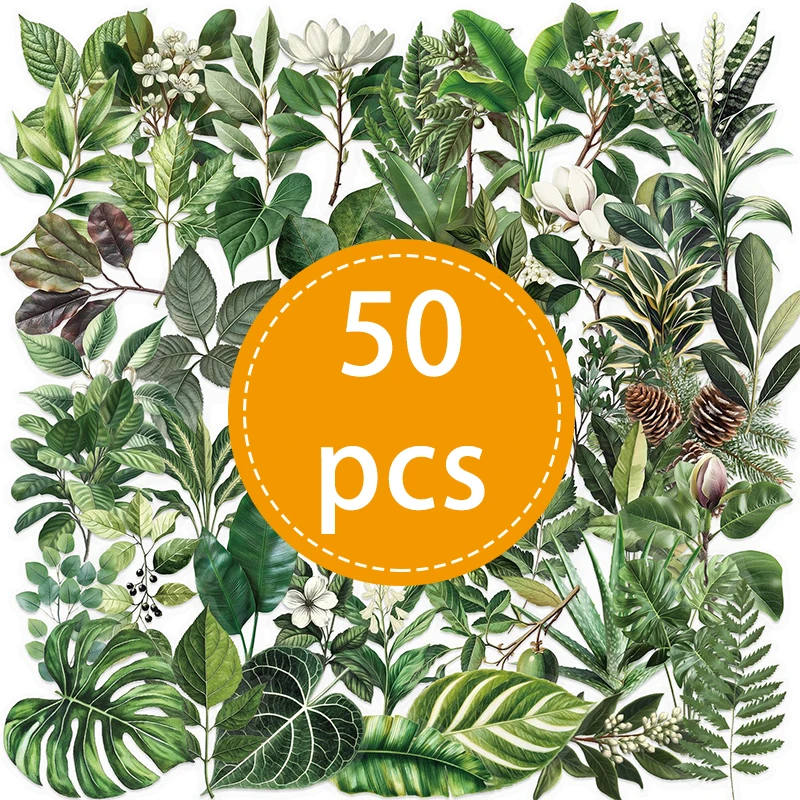 

50 шт. Прозрачные зеленые наклейки-листья для ноутбука