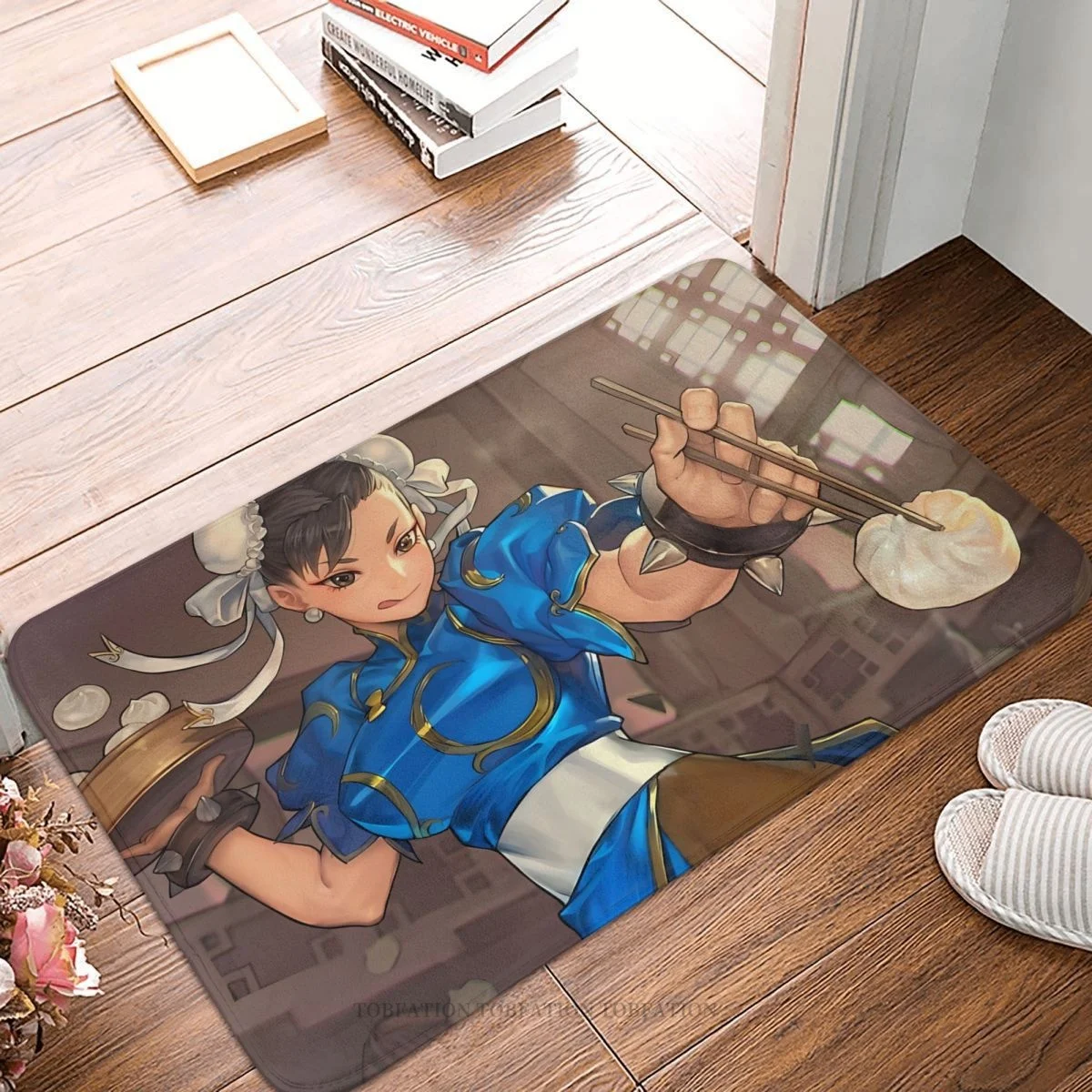 

Game Street Fighters Non-Slip Doormat Chun Li Steamed Stuffed Bun Bath Bedroom Mat Outdoor Carpet Indoor Pattern Decor