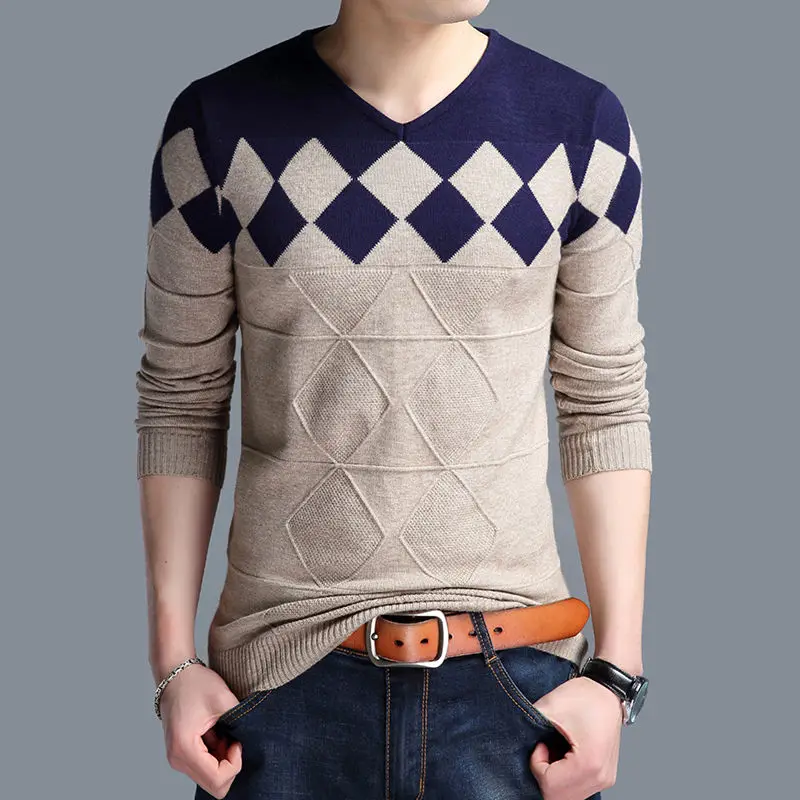 

Stylish Autumn Winter Sweater Silm Fit Men Sweater Long Sleeve Knitted Pullover Young V-Neck Jumper Jersy Men Knitwear A126