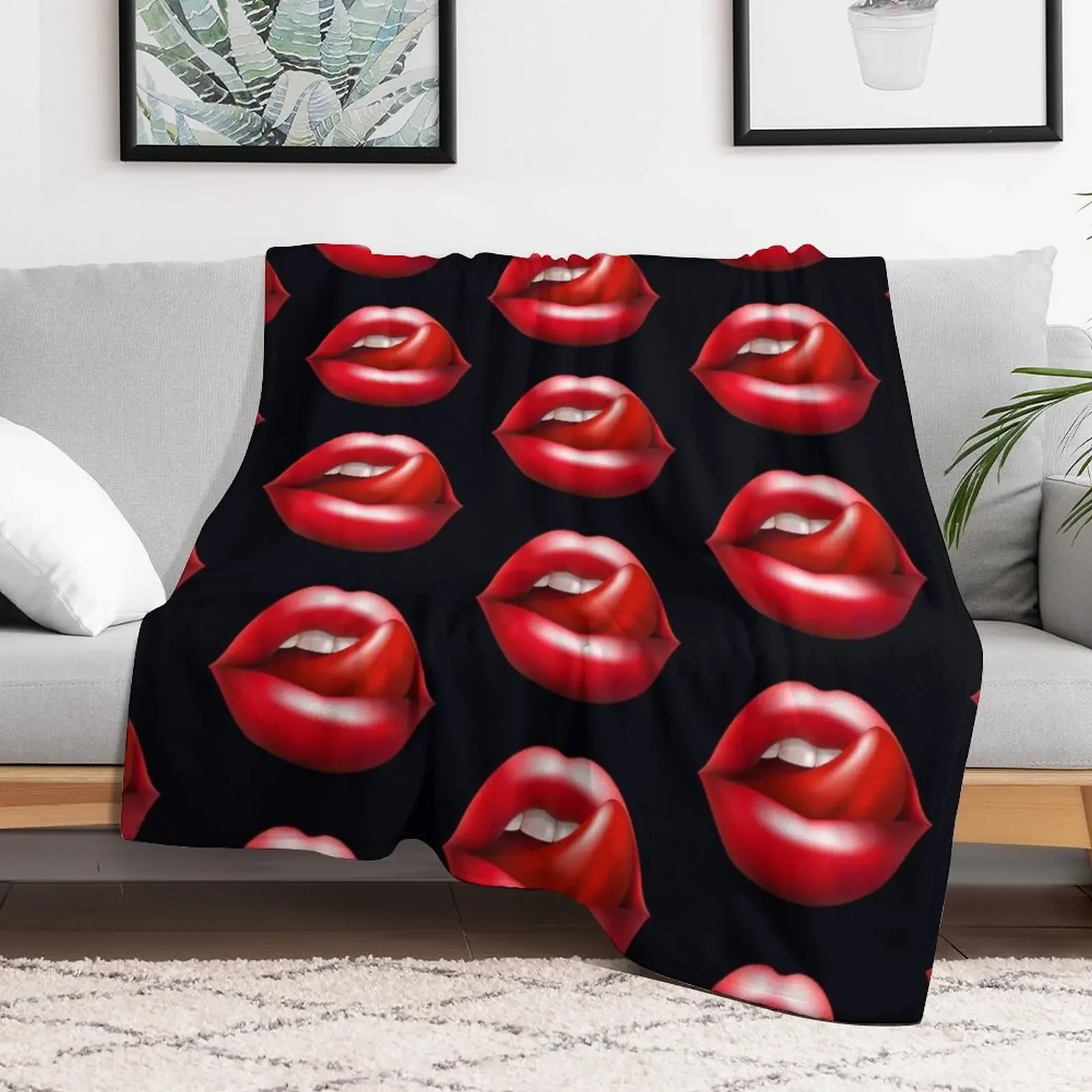 Одеяло с красными губами и языком многофункциональное детское декоративное