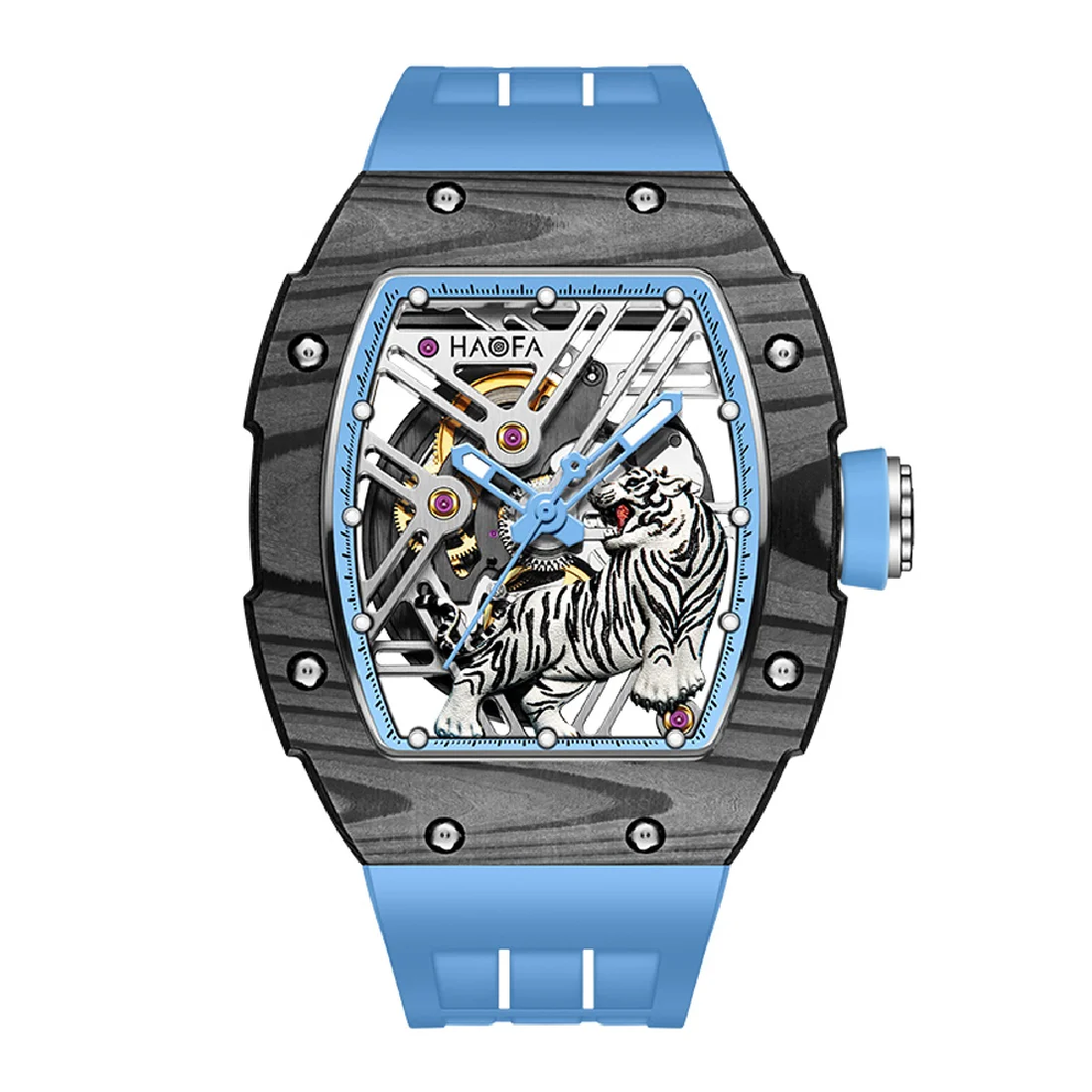 

Haofa Skeleton Automatic Mechanical Watch for Men 3D Tiger Carbon Fiber Watch Sapphire Luminous Waterproof Men Watch 1973