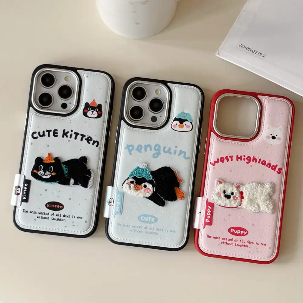 Милый чехол для телефона с вышивкой щенков и животных Iphone 13 14 15 16 Pro Max горячая