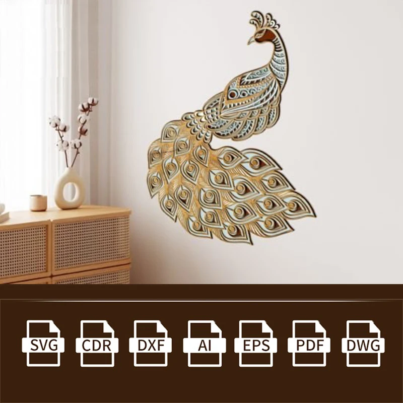 

PEACOCK Cut Template BIRD SVG Laser Cut AI/SVG/DXF/DWG/CDR/EPS/PDF Vector Files Layouts Model for CNC Laser Cut Priting