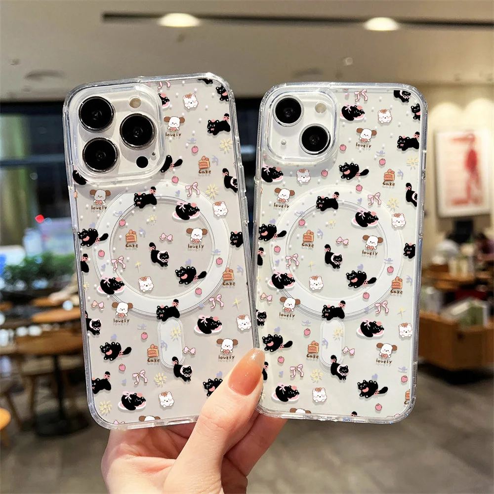 Фото Милый чехол для телефона с черной кошкой для iPhone 17 Pro, чехол-футляр для iPhone 16, 14, 13, 12, 11, 15 Pro Max, 17 Air, магнитный чехол для Magsafe №2