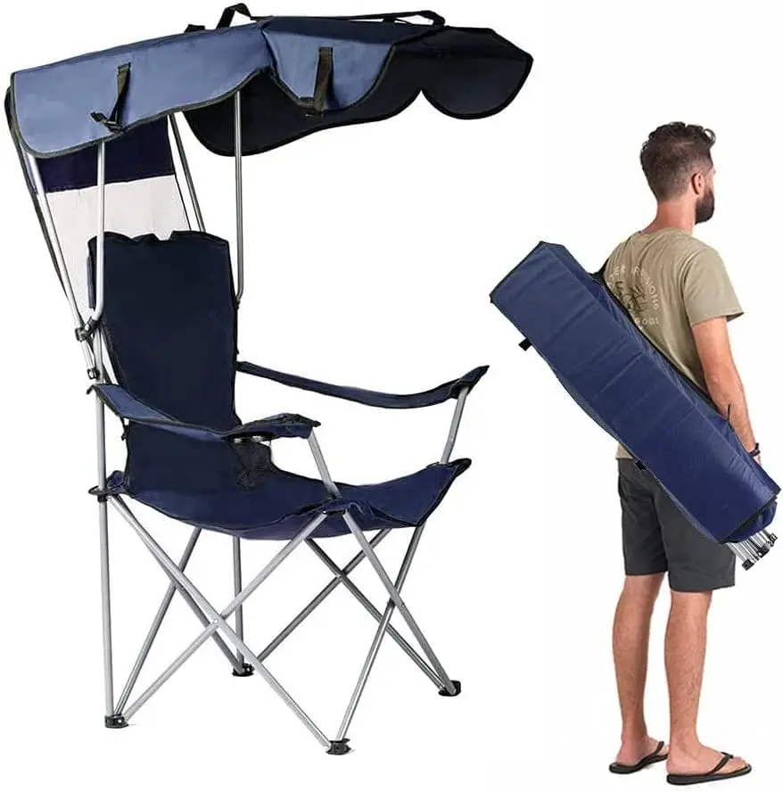 

Стул с теневым навесом, стулья с подставкой для чашек и сумкой для переноски, складной и удобный в переноске уличный стул для газона, пляжа и пайки, Rec