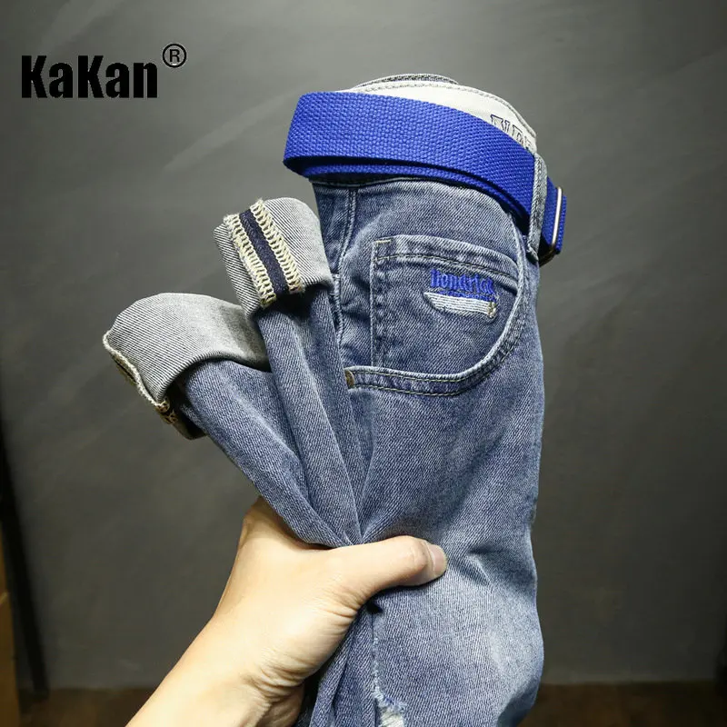 Kakan - European and American Loose Straight Print Blue Jeans, Spring/Summer New Micro Span Junior Jeans Men's K023-8920