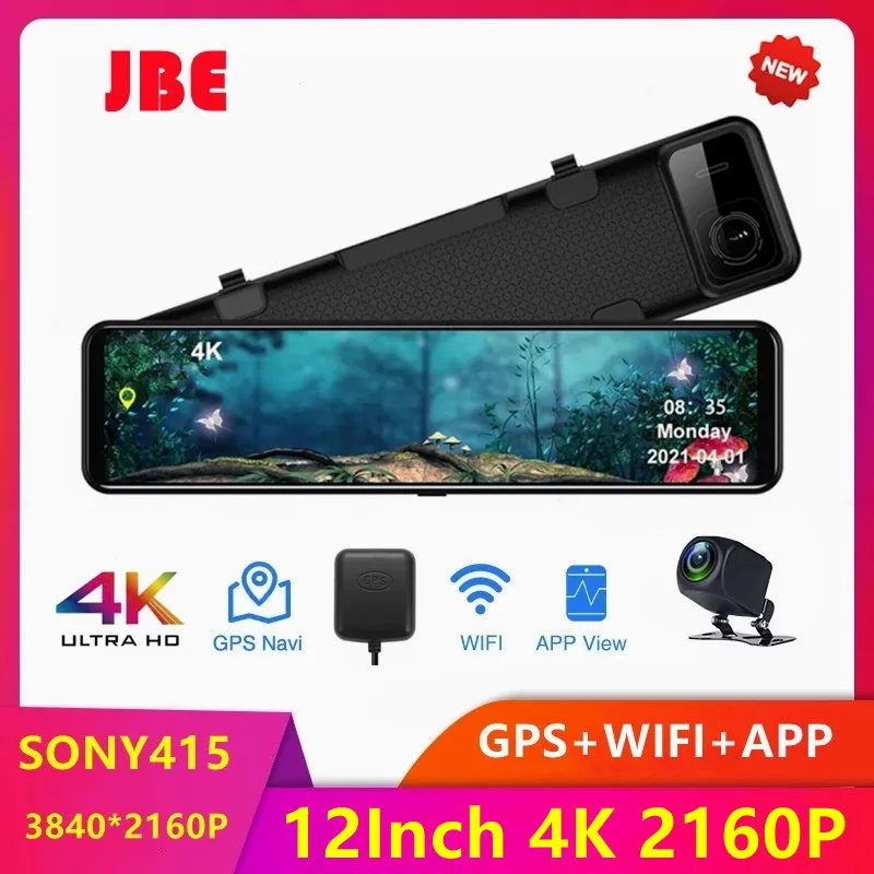 4K 3840*2160P 12-дюймовый автомобильный видеорегистратор с Wi-Fi GPS Sony IMX415 зеркало заднего