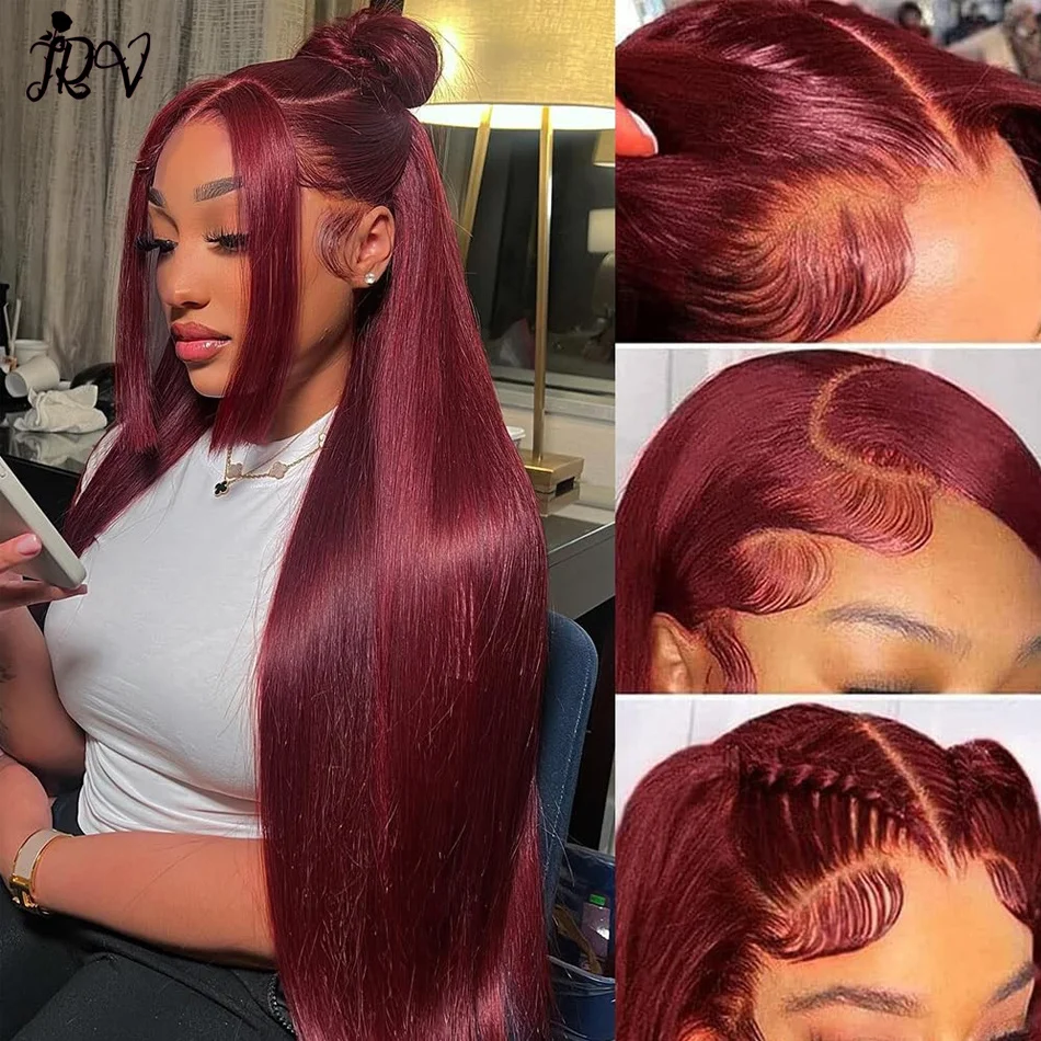 Парики 99J из человеческих волос бордового цвета 13x4 HD прозрачные прямые передние