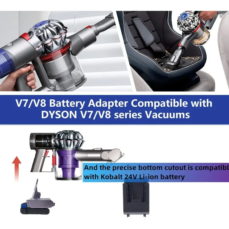 Фото Адаптер-конвертер для аккумуляторов HAKSINKY KBT24V7V8, преобразующий литиевые аккумуляторы Kobalt 24V в аккумуляторы Dyson V7 V8. №4