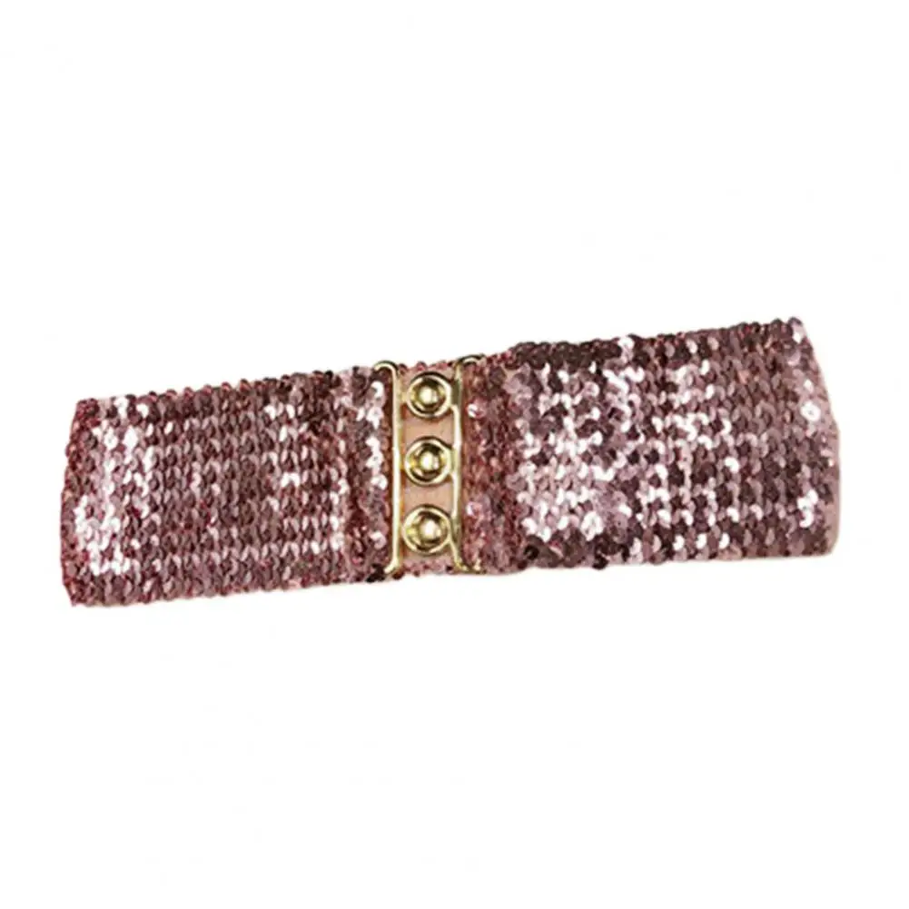 

Women Cummerbund Sequins Shiny Wide Good Elasticity Exquisite Buckle Rectangle Bright Color Dress Belt Fashion Accessory