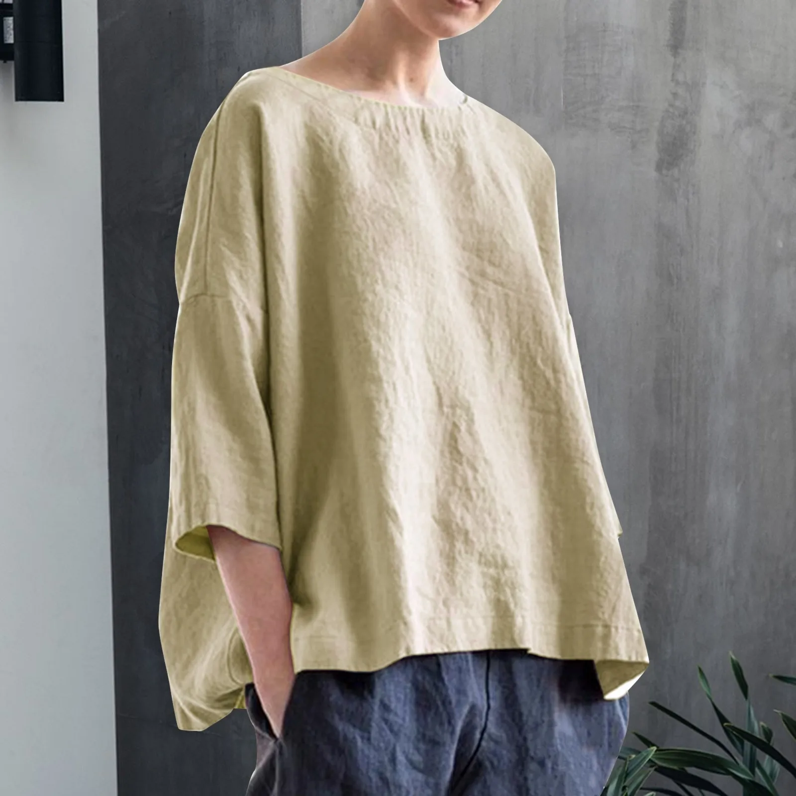 

Летняя Повседневная льняная хлопковая блузка, женская элегантная блузка с коротким рукавом, свободная блузка с круглым вырезом, блузка, футболка в уличном стиле