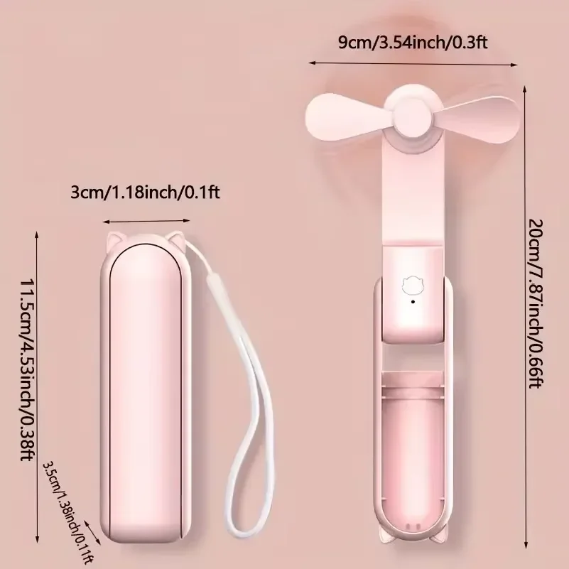 Мини-портативный вентилятор 2000 мАч, USB-перезаряжаемый, 3-скоростной, ручной, складной, дорожный вентилятор с функцией повербанка для охлаждения (art.: 3920dc481f686) - 3920dc481f686