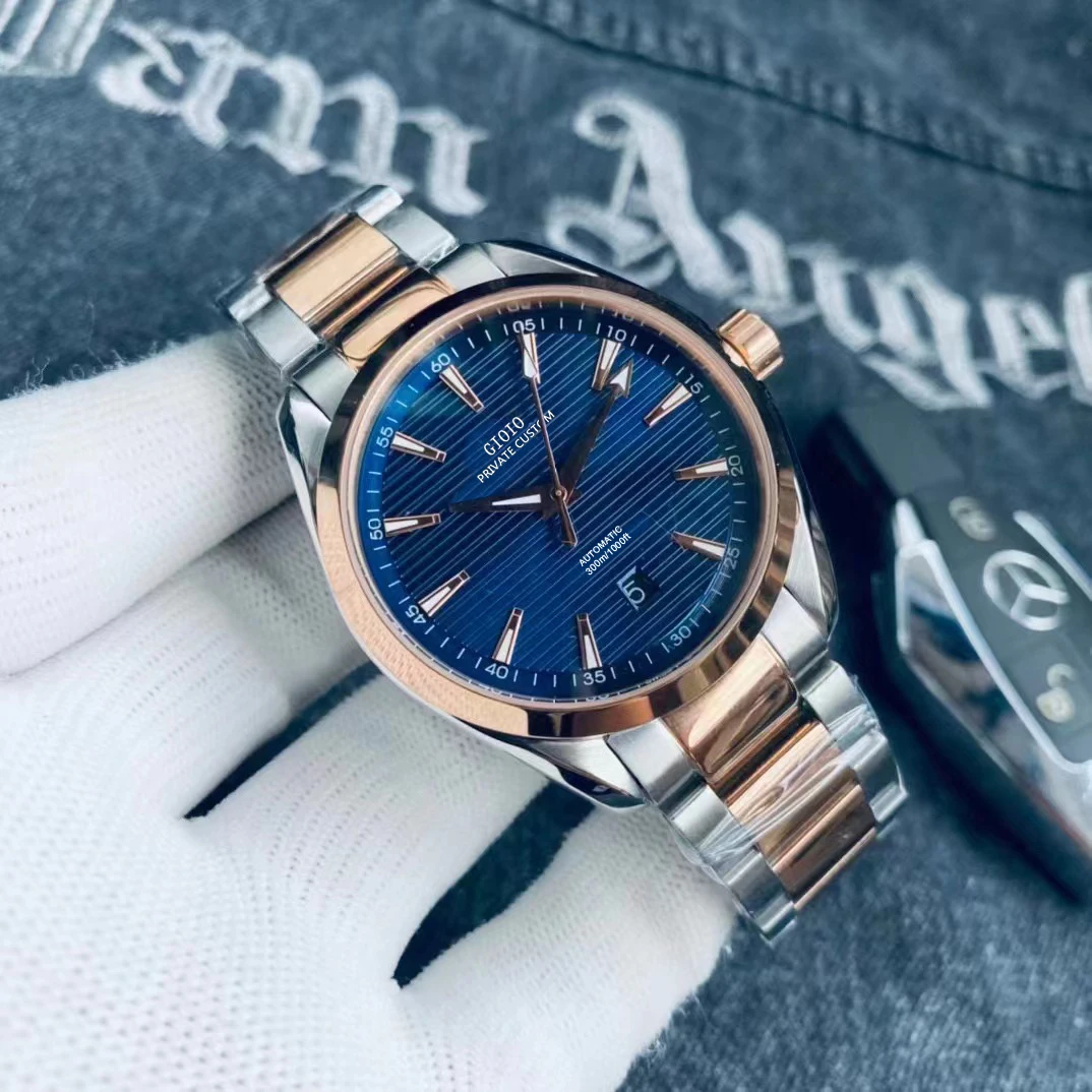 

Luxury Automatic Mechanical Mens Watch Stainless Steel Luminous Black Blue Rubber Calendar White