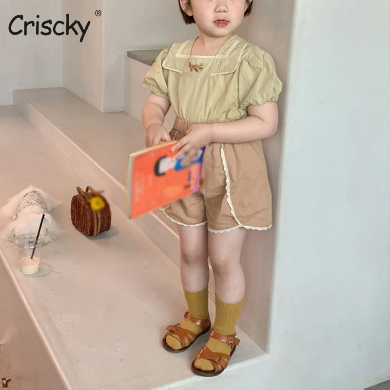 

Criscky Kids Girls Clothing Sets Summer Baby Girls Clothes Cotton Floral Short Sleeve Shirt+Pant 2Pcs Children Clothes Suits