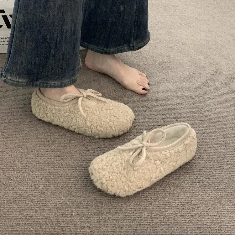 Женские и стильные меховые туфли в стиле ретро осень зима плоская подошва лесной