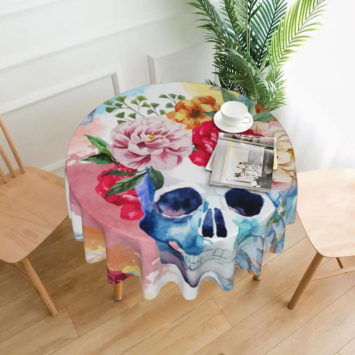 

Table Cloth Ethnic Skull And Rose Tablecloth Bedroom Dormitory Dressing Table Mat Round Tablecloth Desk Decor