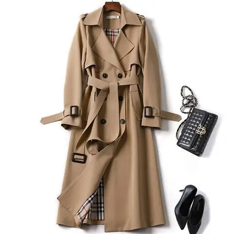 

British Style Fashion Elegant Long Trench Coat 2023 Windbreak Brown Ladies Coat Korean Version Large Size Casual Commuting Women