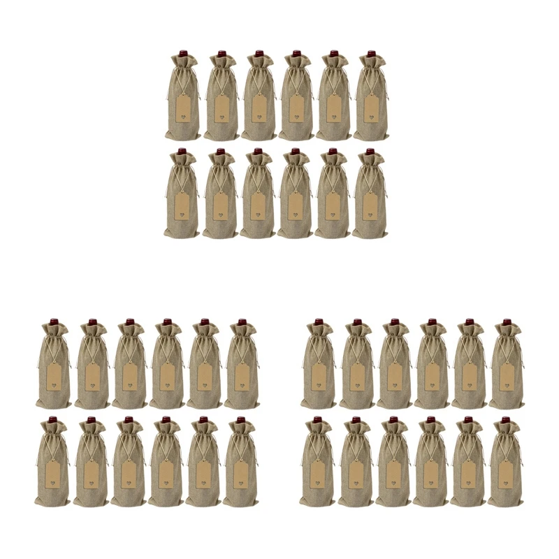 

36 Pieces Burlap Wine Bags Jute Wine Bottle Bags With Drawstrings Reusable Wine Gift Bags With Tags For Blind Tasting