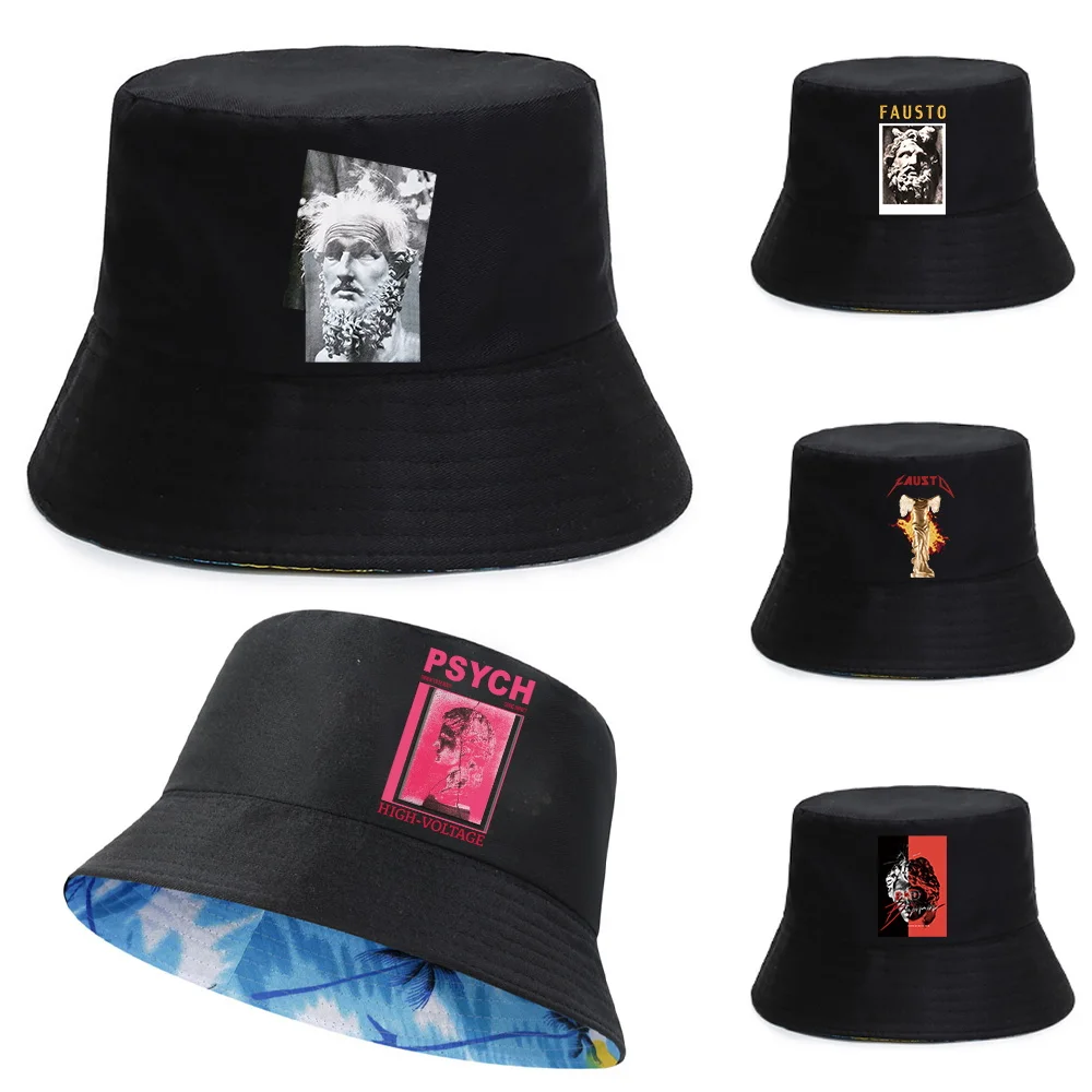 

Men's Panama Hat Reversible Bucket Hats Unisex Fishing Caps Bob Chapeau Femme Fisherman Hats Sunscreen Caps Sculpture Pattern