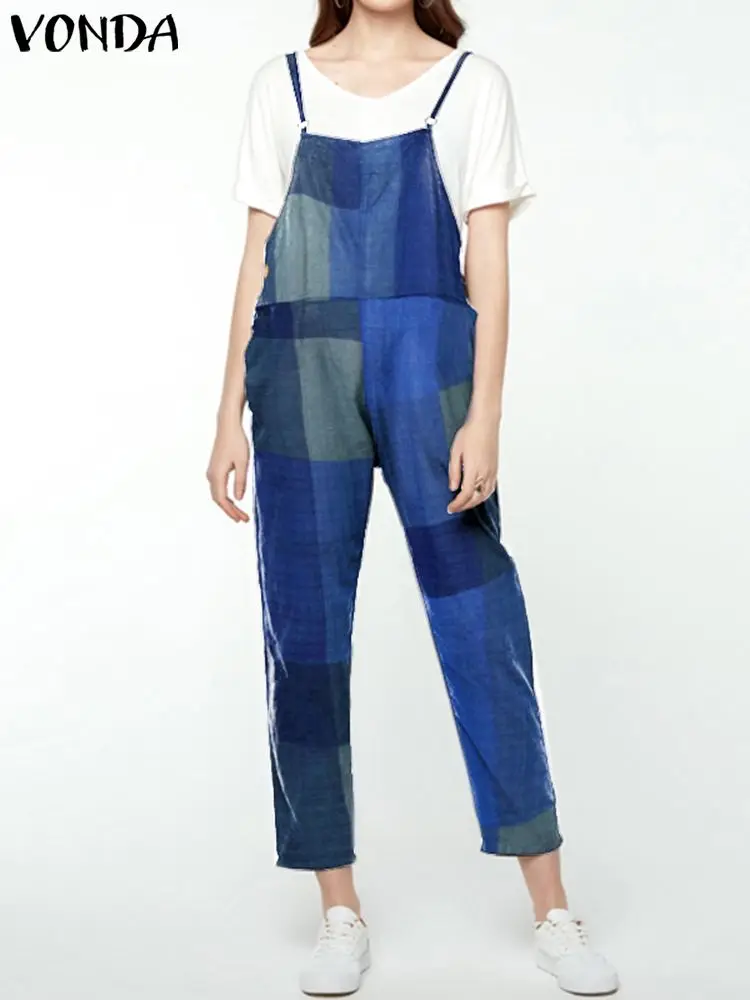

Женские модные комбинезоны VONDA 2022, винтажные клетчатые комбинезоны без рукавов, повседневные Комбинезоны, офисные комбинезоны, боди