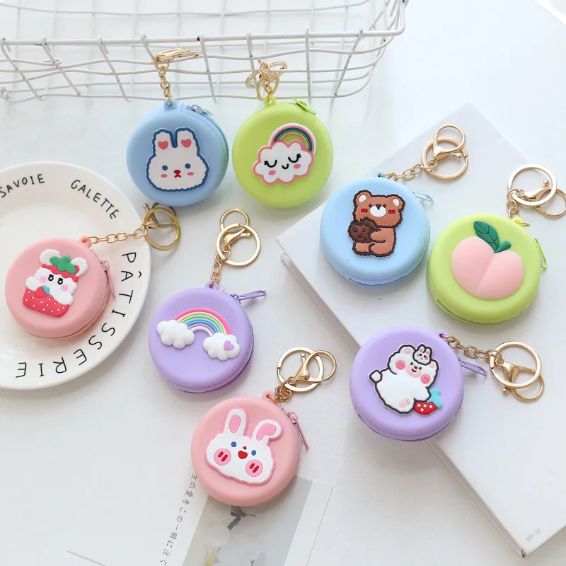 

Coin Purse Keychains Round Silicone Korean Ins Mini Coin Purse Storage Bag Ladies Wallet Key Case for Kids Women Ziplock Bag