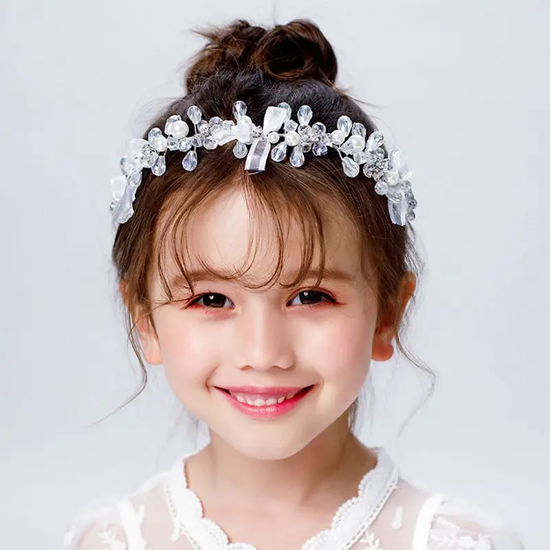 

Kids Tiaras Birthday White Hair Piece Crystal Headpiece Wedding Headband Tiara Flower Girls Hair Jewelry
