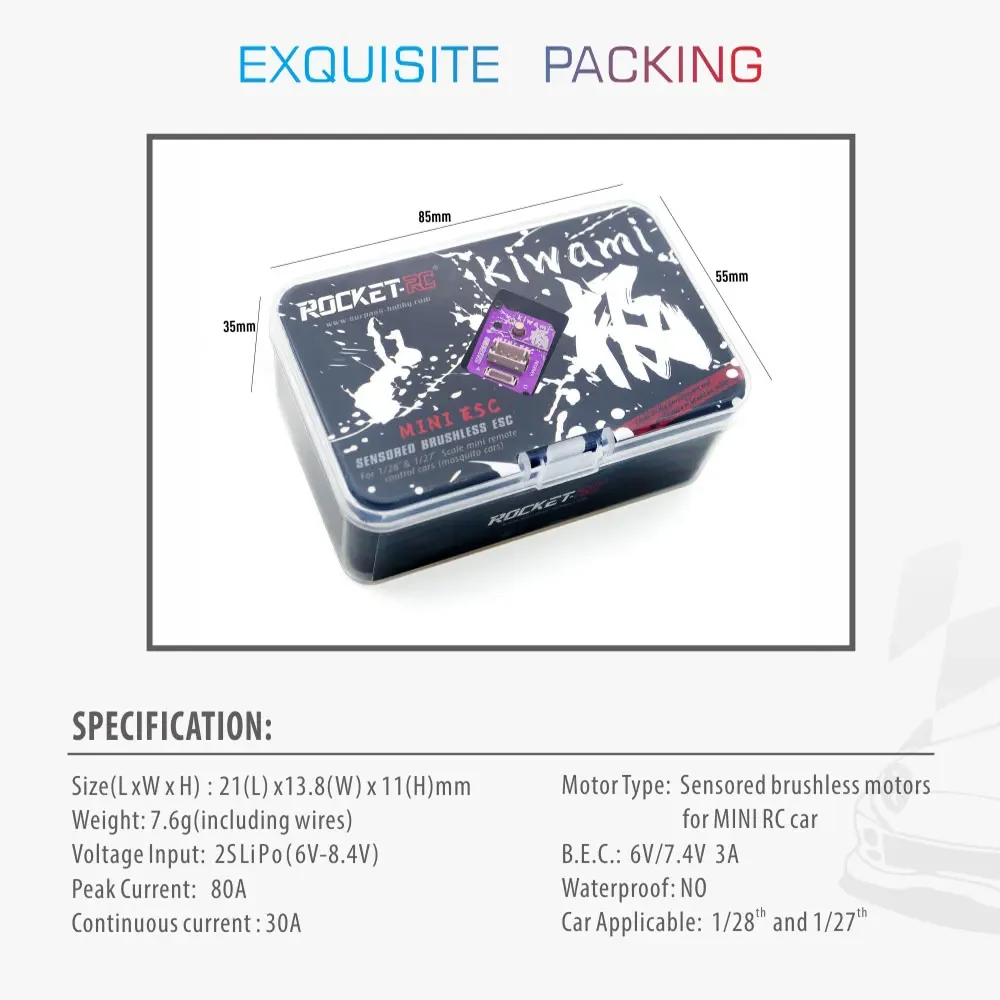 Фото Бесщеточный регулятор скорости UniFlyROCKET-RC KIWAMI MINI 30A ESC 2S LIPO для моделей мини-машинок RC Mosquito 1/27 1/28, аксессуар для модернизации №5