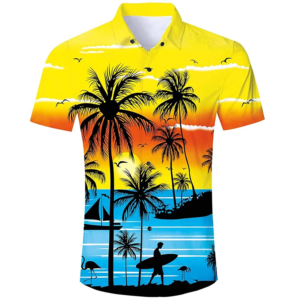 

Coconut Tree 3D Printed Men's Hawaiian Shirt Short Sleeve Summer Loose Shirt Button Up Beach Shirt Holiday Street EU Size 5XL