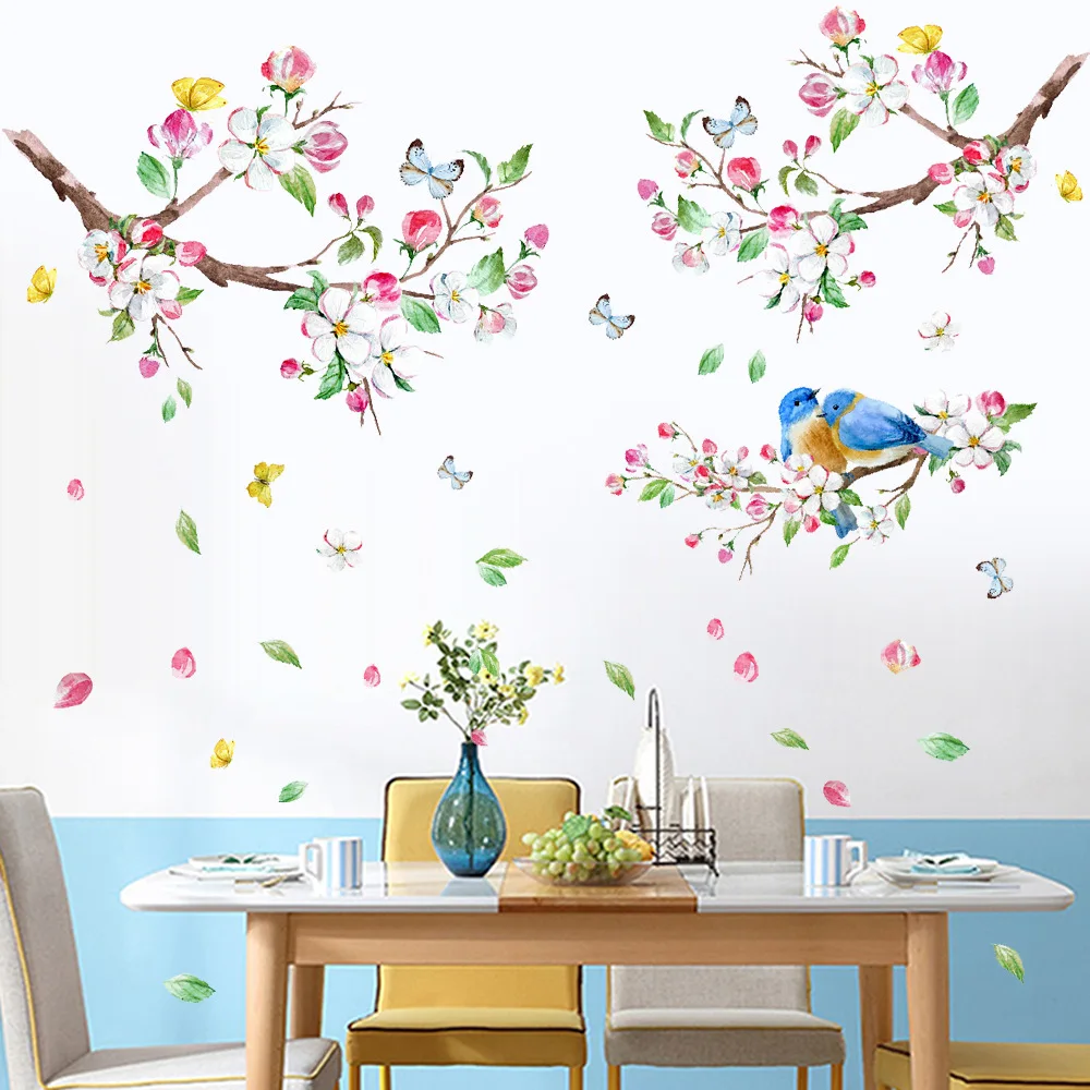 

Colorful Branch Bird Wall Stickers Personalized Bedroom Cabinet Decorative Stickers Artistic Graffiti Living Room Wallpaper