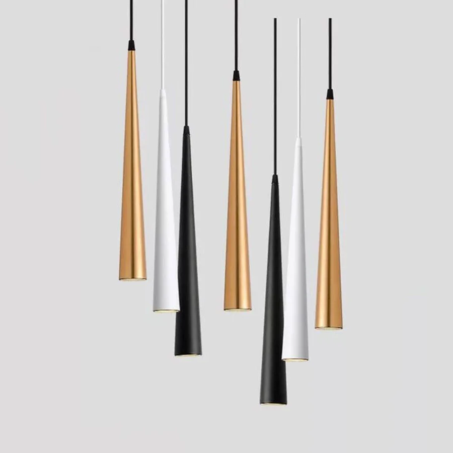 

GU10 7W Replaceable Long Tube LED Pendant Lamp Black White Golden Hanging Lamp Island Bar Counter Shop Kitchen Pendant Light