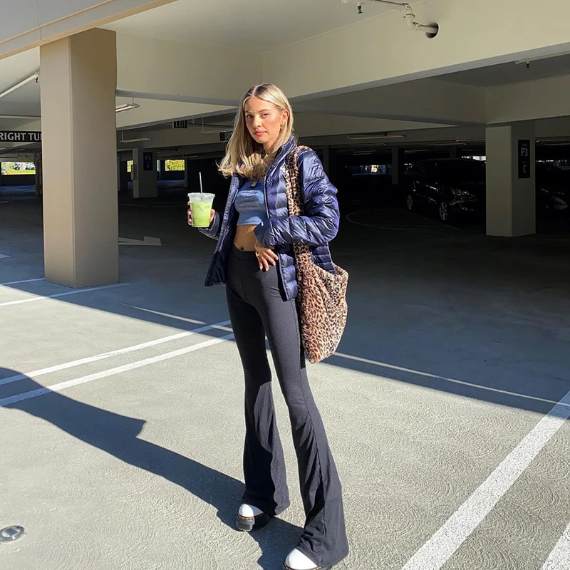 Женские повседневные черные брюки-клеш CUTENOVA с высокой талией и эластичной