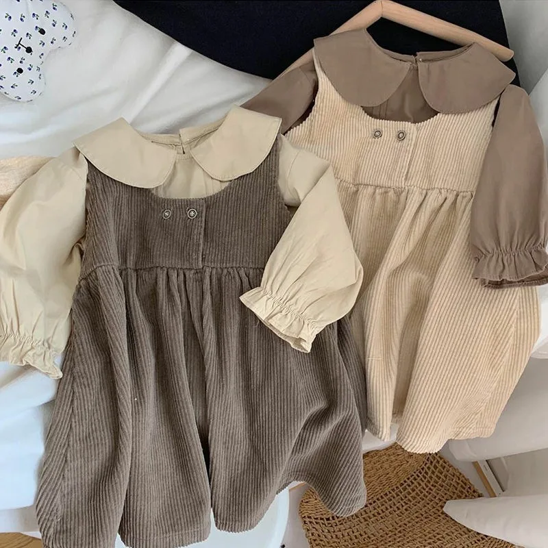 

1 To 8 Years, Corduroy Kids Casual Dress For Girls Clothes 2023 New Autumn Child Sleeveless Princess Dress Fashion Children Fall