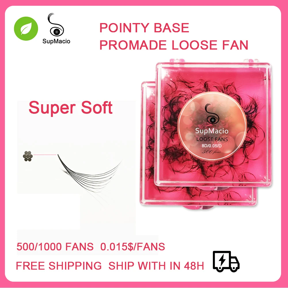 SupMacio Premade Volume Fans Pointy Base Promade Volume Fans Lashes Loose Fans 500Fans Sharp Thin Base Eyelash Extensions Makeup