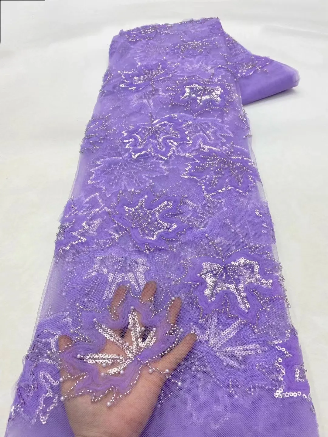 Синя вышивка блестки жемчуг африканский нигерийский французский тюль 3D