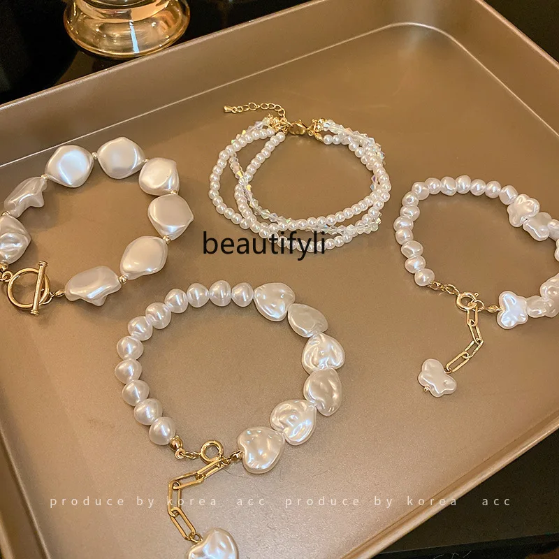 

CXH Irregular Pearl T-Shaped Buckle Bracelet French Love Wristband Bracelet Women