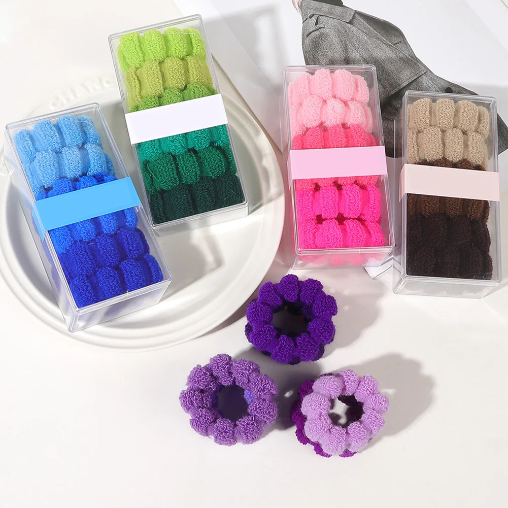 

6pcs Women Wide Thick Towel Hair Ropes Big Hair Loop To Hold Thick Hair Comfortable For Doing Sports Black Colorful Rubbers