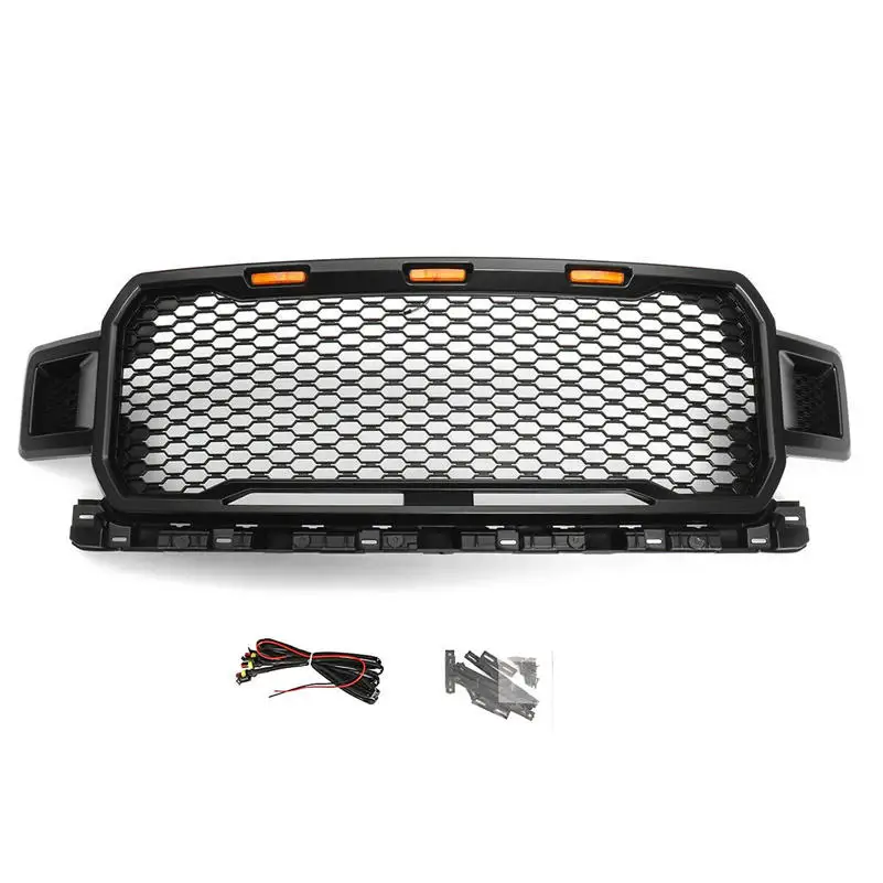 

Матовая Черная решетка для переднего бампера из АБС, верхние решетки со светодиодный светильник кой для F150 2018 2019 2020, автозапчасти, решетка