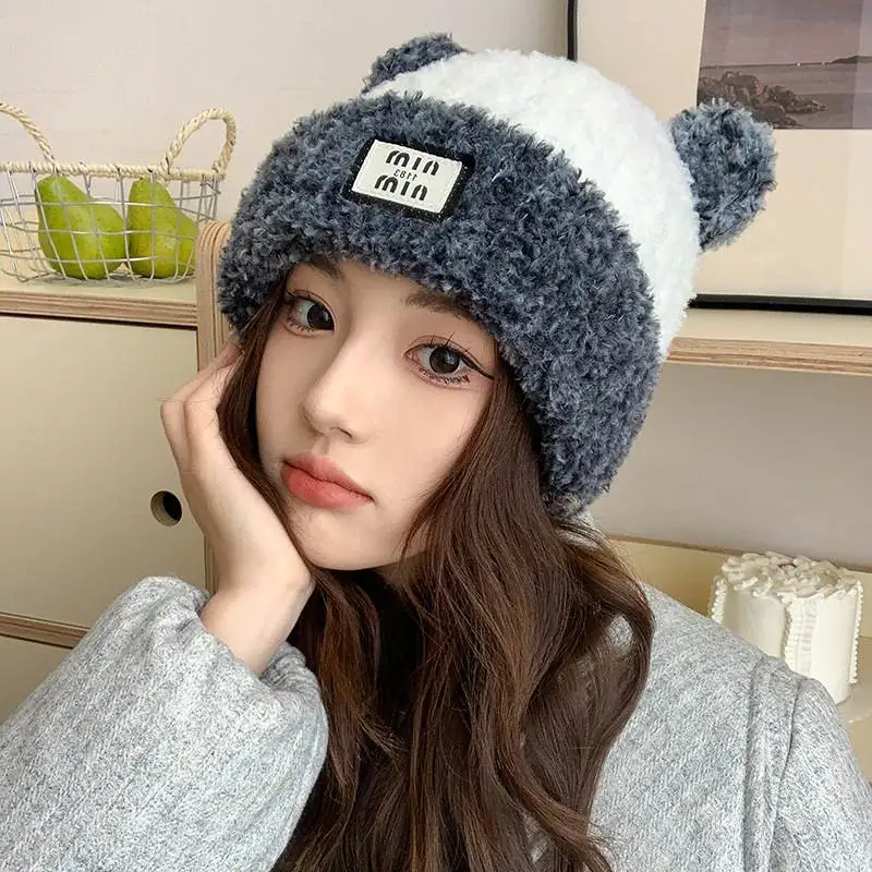 Вязаная шерстяная шапка женская осенне-зимняя теплая утепленная для верховой