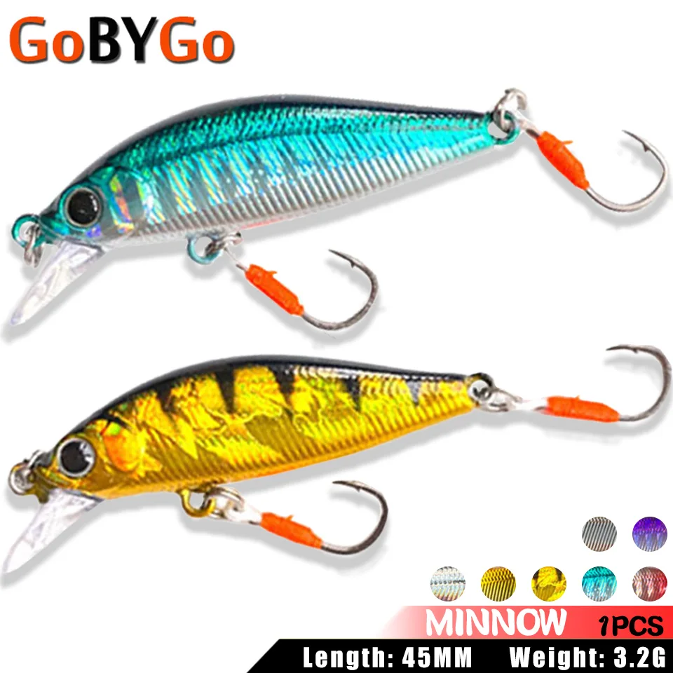 

1 шт. Тонущая рыболовная приманка в виде гольяна 45 мм/3,2 г, искусственная жесткая приманка в японском стиле с искусственными крючками, рыболо...