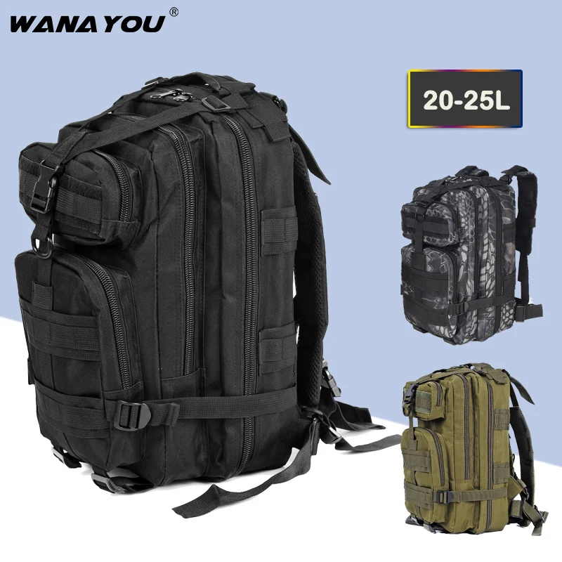 WANAYOU Waterproof Military Tactical Backpack 20-25L Outdoor Hiking Men's Travel Climbing Bag Camping Trekking |