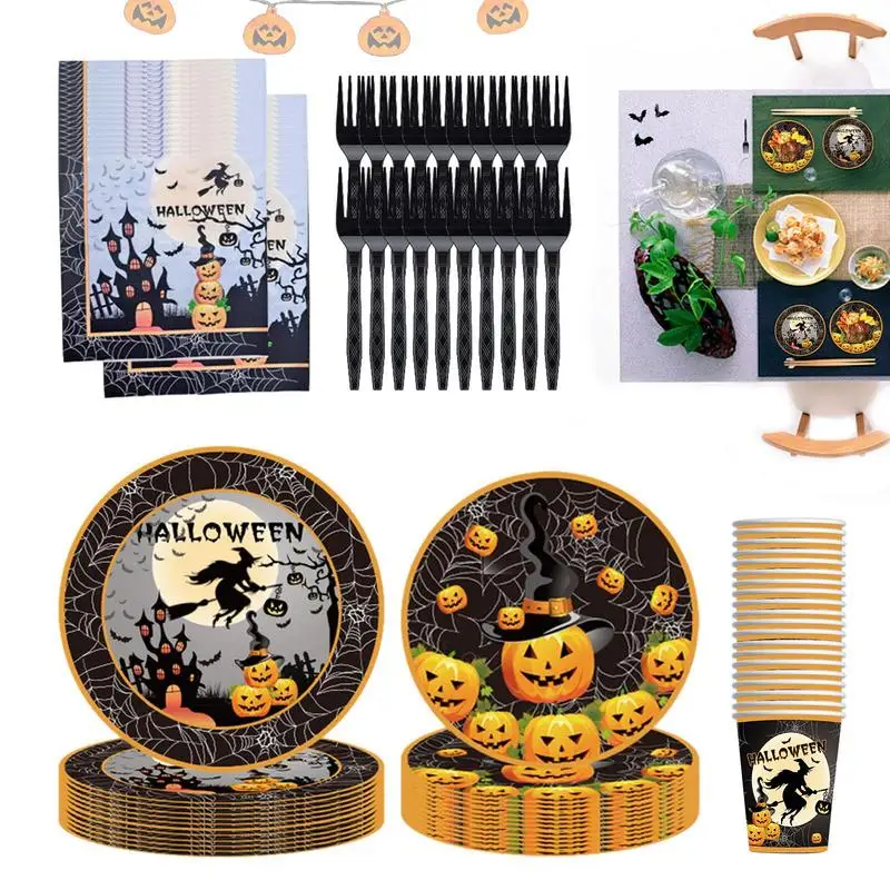 

Halloween Reception Plate Set Event Reception Tableware Paper Multi-Use Dinnerware Tableware Sets For Party Birthday Halloween