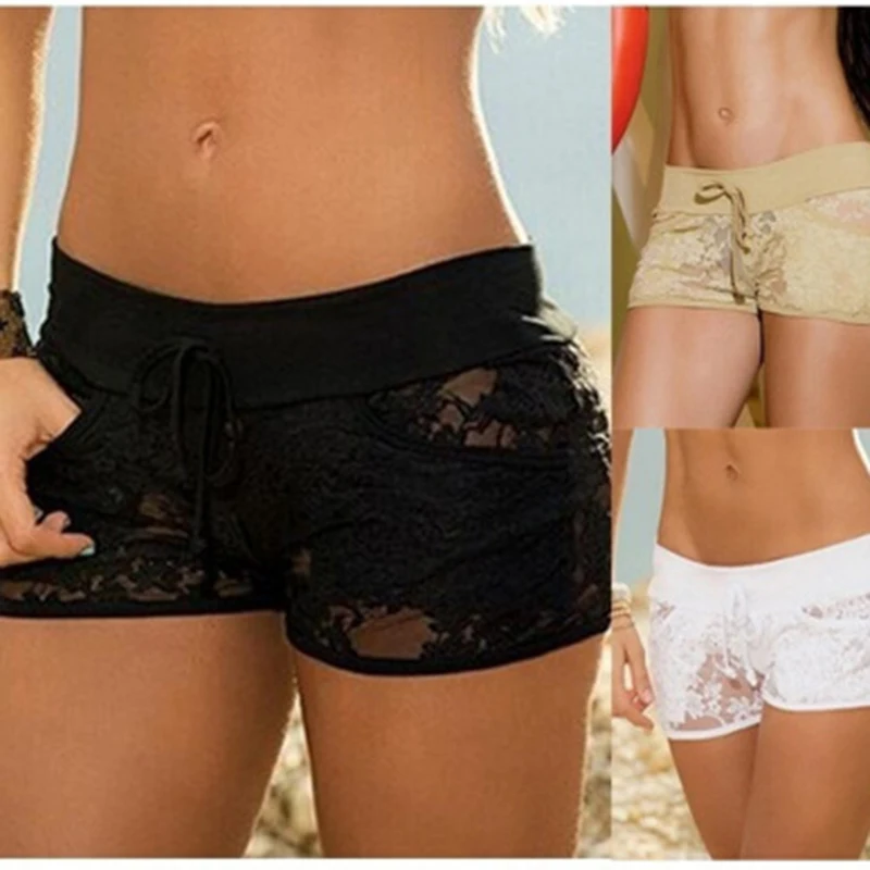 

Summer Fashion Hollow Out Lace Shorts Casual Sexy Floral Shorts Lace Sheer Panty Elastic Party Travel Drawstring Shorts Panty