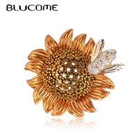 blucome bee on sunflower shape brooches for women gold color imitation party casual jewelry pins gifts
