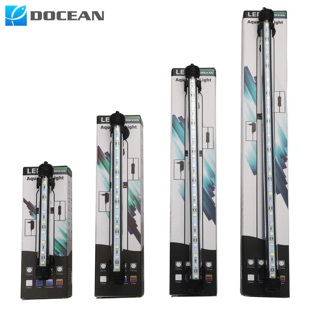 

DOCEAN EU Plug Aquarium Fish Tank White Blue LED Light 18/28/38/48CM Bar Submersible Waterproof Clip Lamp Decor Fish Lightings