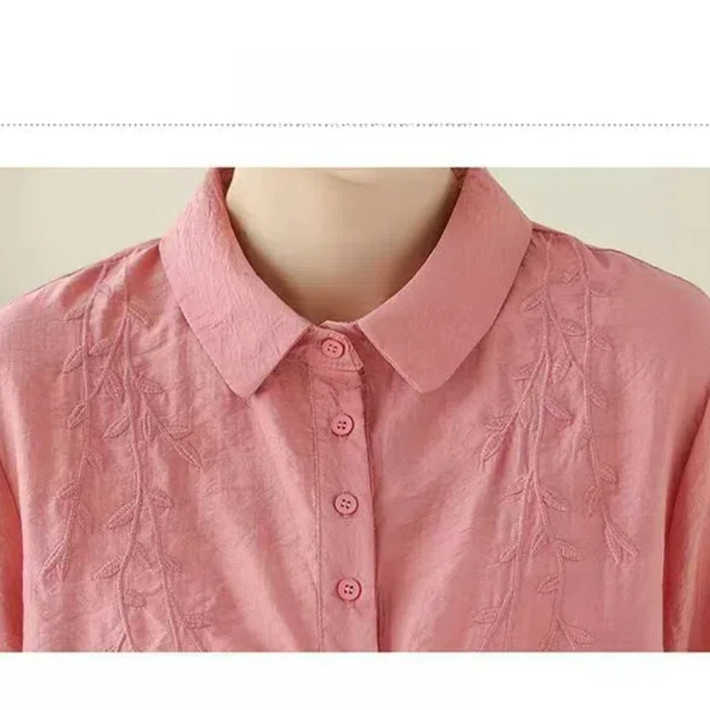 Женская одежда однотонный пуловер с отложным воротником на пуговицах вышивкой