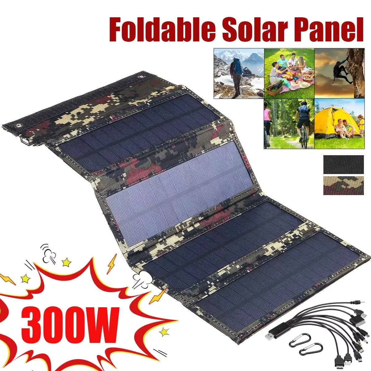 

300W Folding Solar Panel 5V Solar Cell Portable Sun Power Waterproof Foldable USB Port Charger Mobile Power Bank for Phone