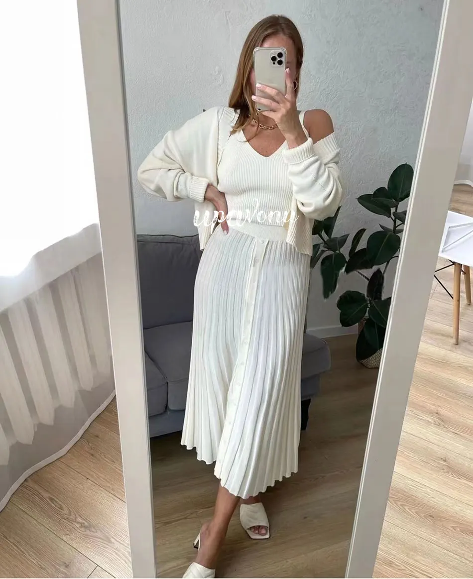 Бесплатная доставка элегантный вязаный свитер комплект из 3 предметов кардиган с