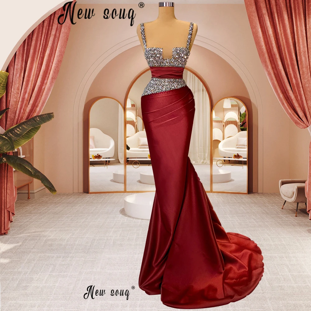 Бордовое вечернее платье на бретельках Элегантное Атласное длинное для женщин