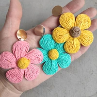 2022 fashion summer jewelry raffia straw earring handmade straw paper braided drop earring for women colorful floral earrings