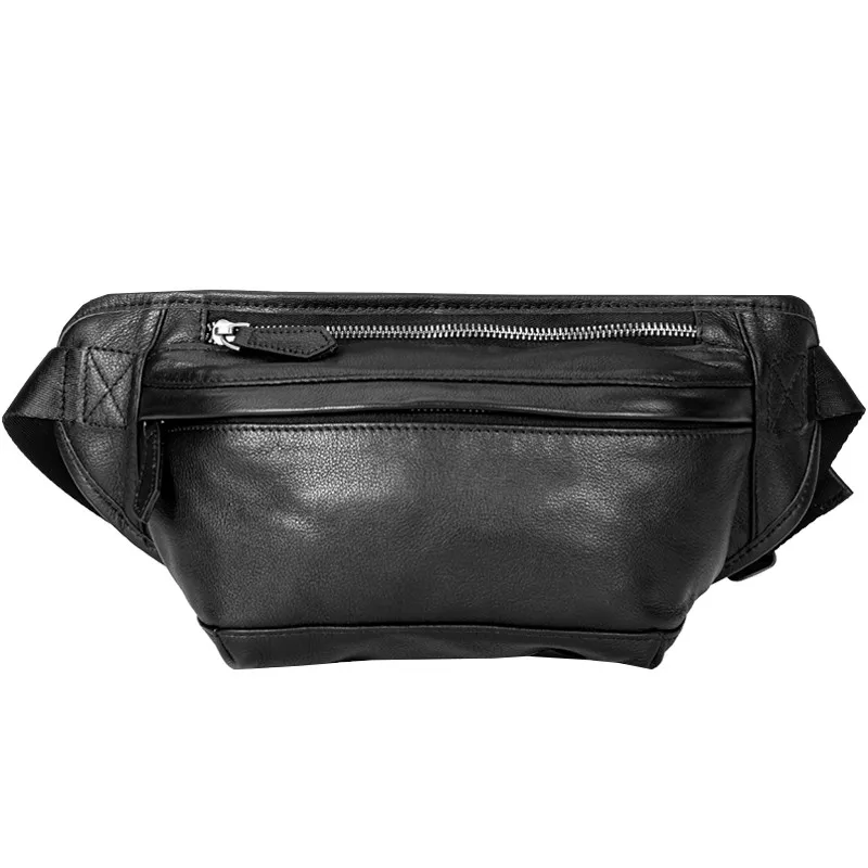 Fashion real cowhide men's small chest bag casual waist packs genuine leather luxury daily black shoulder crossbody bags